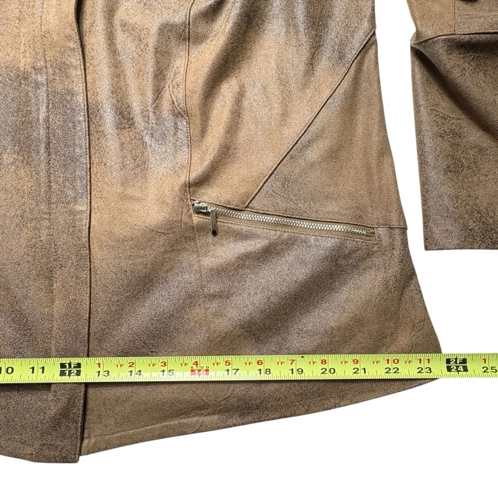 Chicos Faux Suede Moto Jacket US L 12/14 Lace Up Sleeve Details Brown Full Zip
